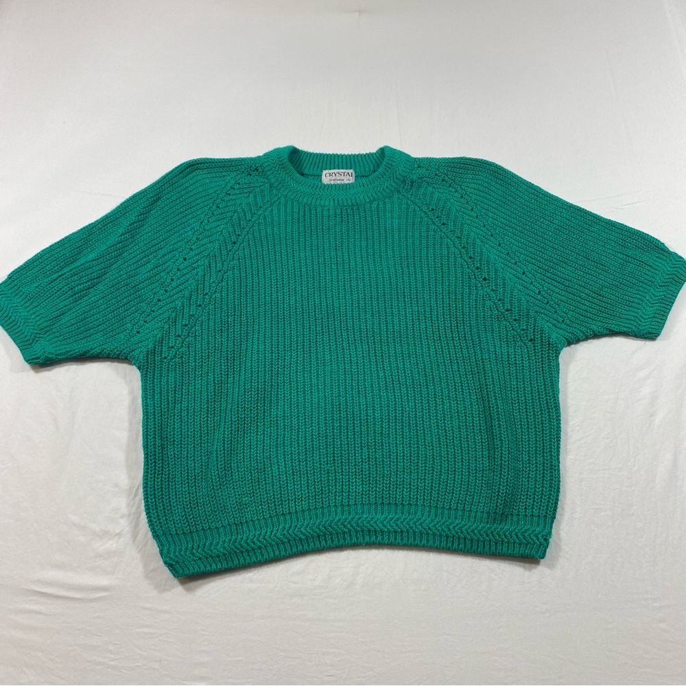 Crystal Knit Turtleneck Short-sleeved Sweater Teal  Cozy Thick Oversized…